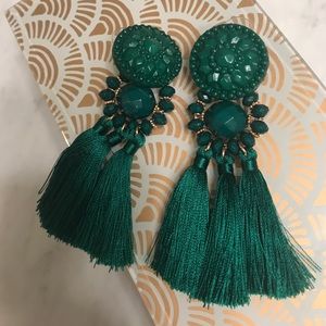 Green tassel earrings